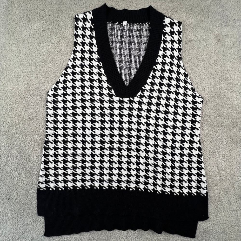 Houndstooth Knit Sweater Women's Medium Vest Academia High-Low Preppy